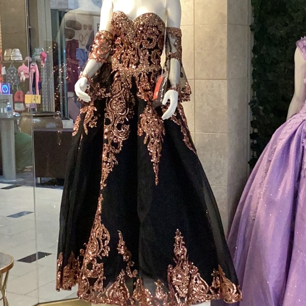 Dancing Queen Black and Gold Embellished Wedding Dress